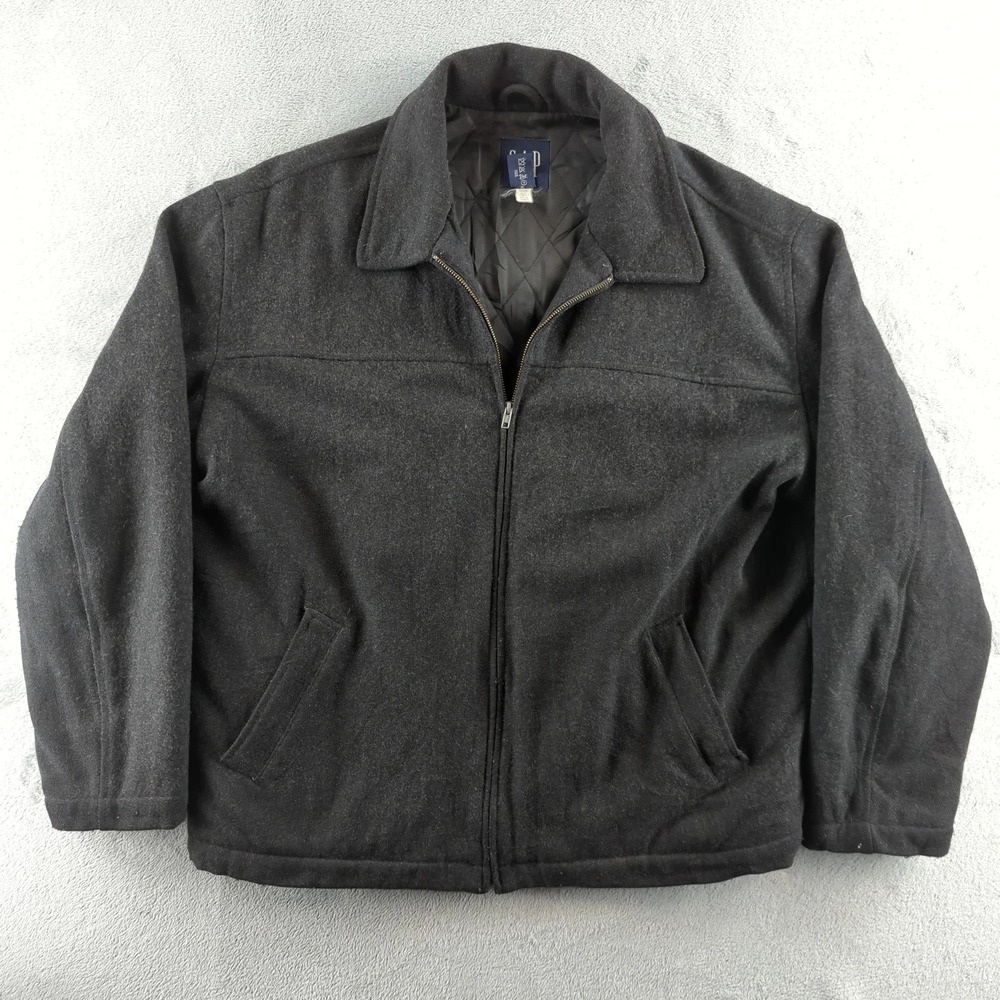 Vintage 90s GAP Wool Blend Jacket Mens XL Gray Full Zip‎ Coat Quilted Boxy Y2K